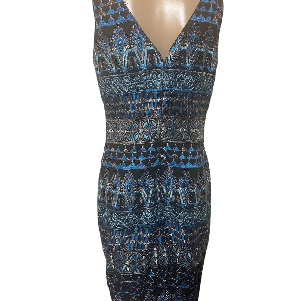White House Black Market Blue and Black Midi Dress - Picture 2 of 6